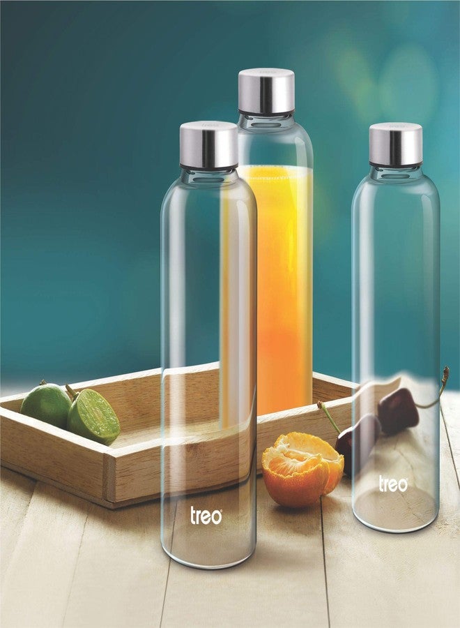 Treo by Milton Clarion Borosilicate Glass Fridge Water Bottle Set of 3 with Leak-Proof Airtight Stainless Steel Lid, 750 ml, Transparent for Hotel, Travel, Office, Home - Image 2